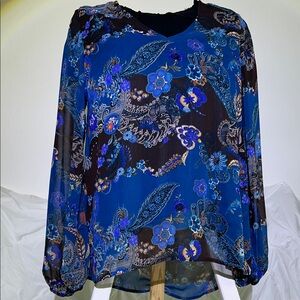 Chic Blue Floral Women's Blouse